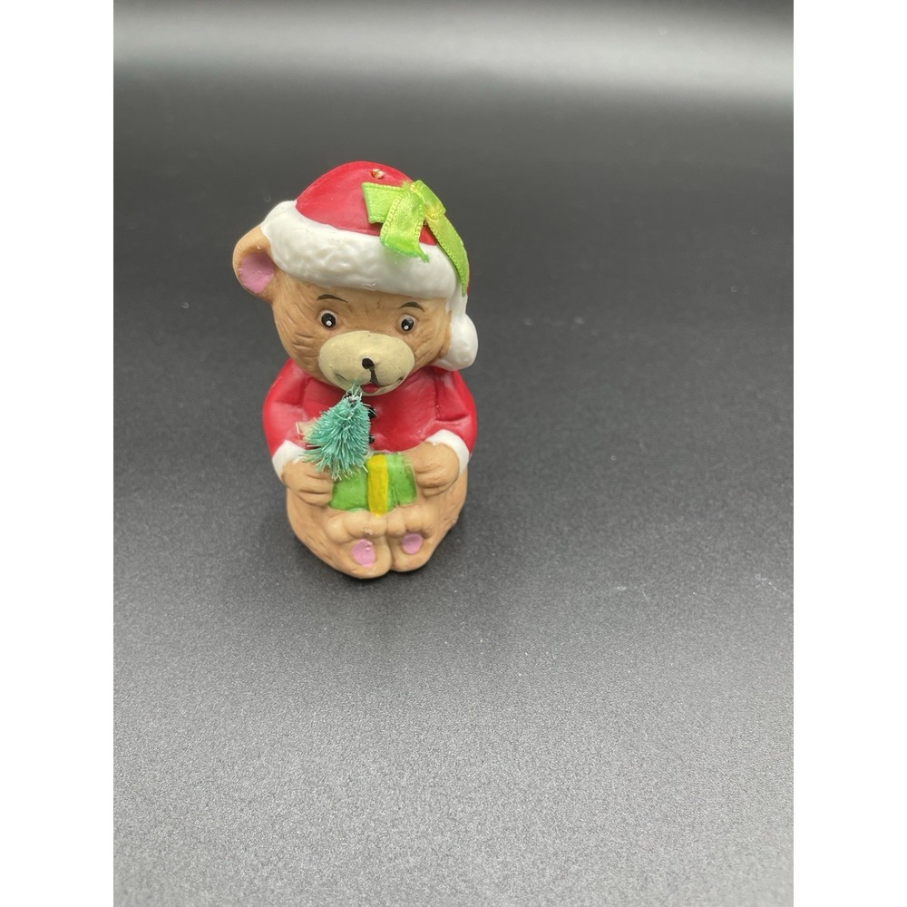 Vtg Giftco Red Brown 3 1/4" Bear w Tree  Bell Ornament Figurine‎